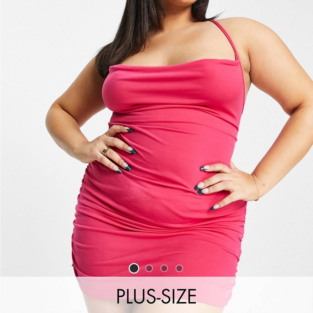 Flounce London Plus slinky cowl neck mini dress
